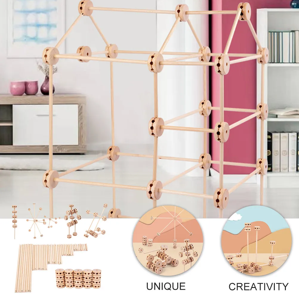 

1Set Round Polished Wooden Blocks Set for Children Fine Motor Skills Cognitive Training Imaginative Architecture DIY Play Early