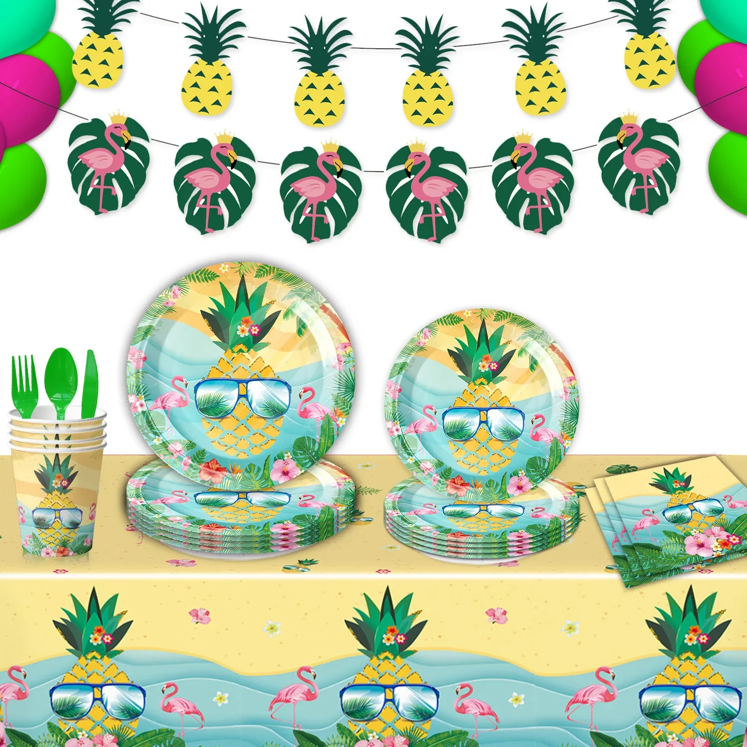 20 stücke Sommer Hawaiian Ananas Blatt Thema Party Dekoration Pappteller Pappbecher Geschirr Set Urlaub Geburtstag Party Supplies