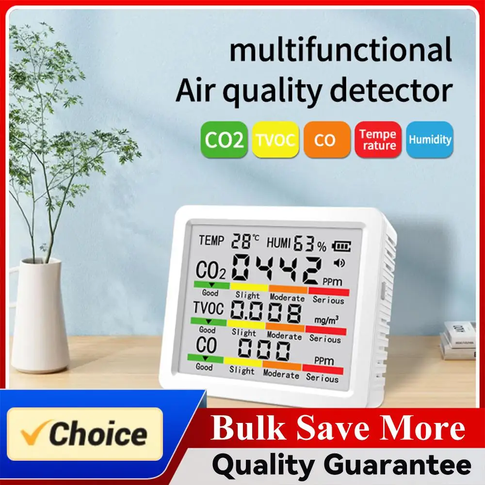5-in-1 LCD Screen Air Quality Detector Temperature Humidity Meter CO2 Tester HCHO TVOC Carbon Dioxide Monitor Type C Interface