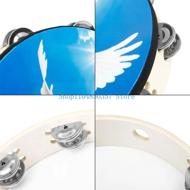 

5asd Peace Double Row Bells Tambourine Handbell Drum for Party Game Playing