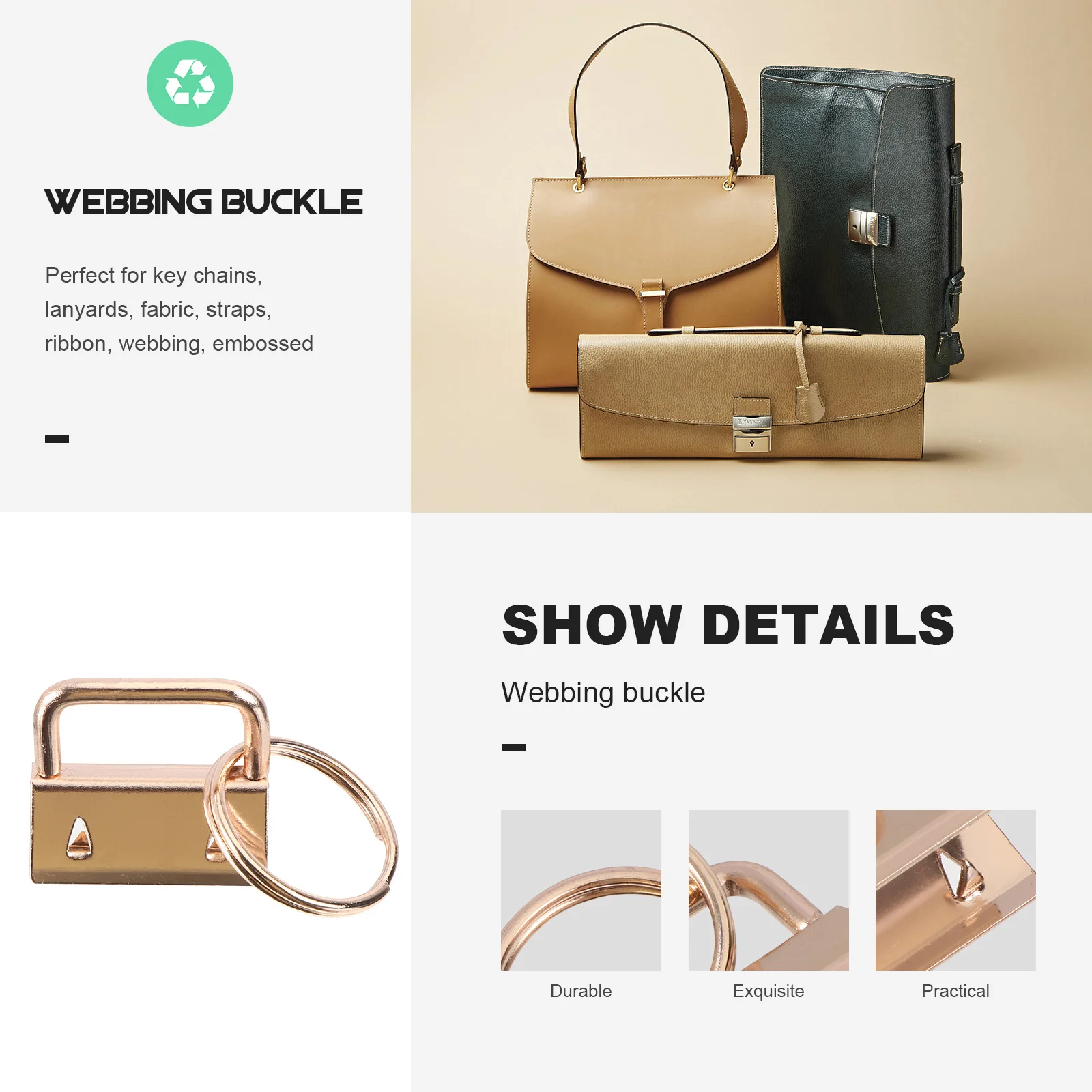 

SEWACC 50pcs Golden Keychain Clips Webbing Tail Luggage Accessories with Split