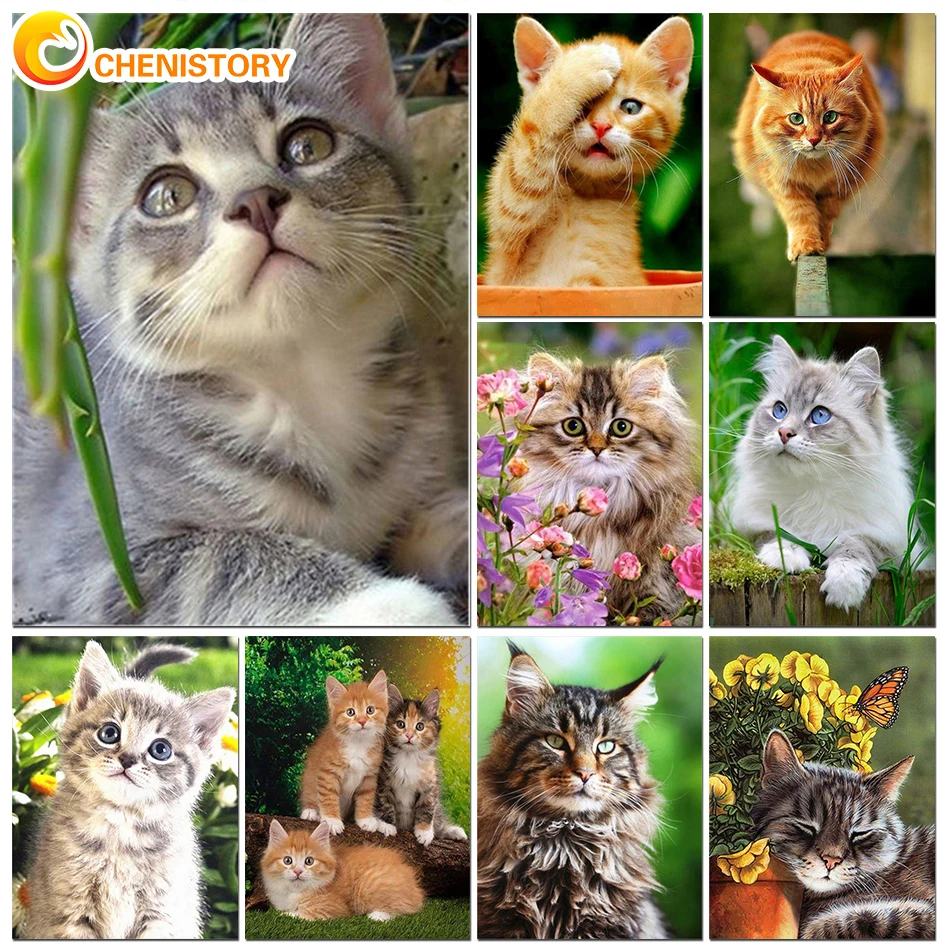 

CHENISTORY DIY Kit Diamond Painting Colorful Animal Cat Cross Stitch Kit Full Diamond Embroidery Mosaic Art Home Decor Wall Art