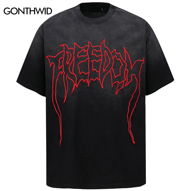 

Vintage Tshirt Y2K Embroidered Letter Tie Dye Streetwear T-Shirts Hip Hop Harajuku Punk Gothic Baggy Cotton Short Sleeve Tops