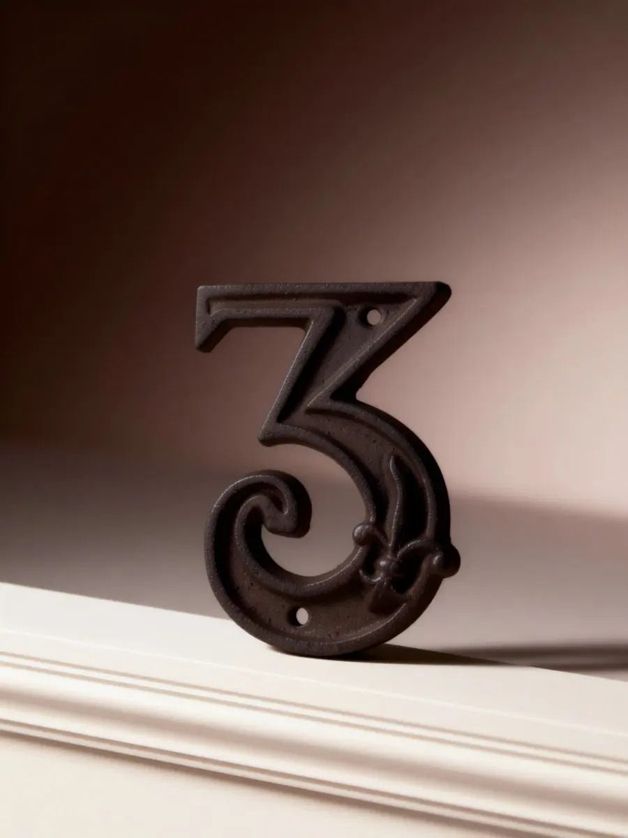 Cast Iron 3 Hammered Decorative Door Number Retro Address Number for Wall Fence Mailbox Signs Easy Install