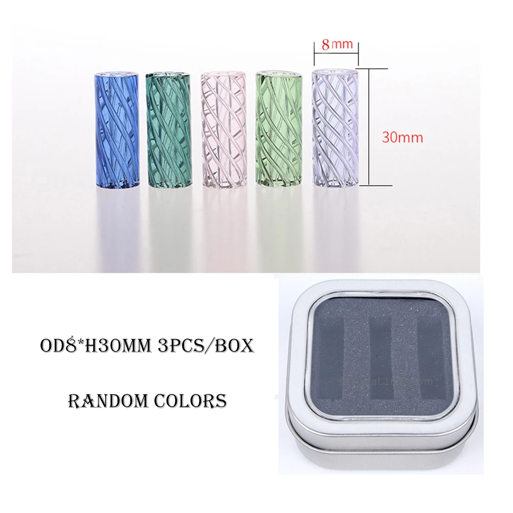 3Pcs/Box 7mm 8mm 9mm 10mm Stripe Mini Glass Cigaret Pipe Filter Tips Round Mouth for Dry Herb Tobacco Rolling Drip With 7 Holes