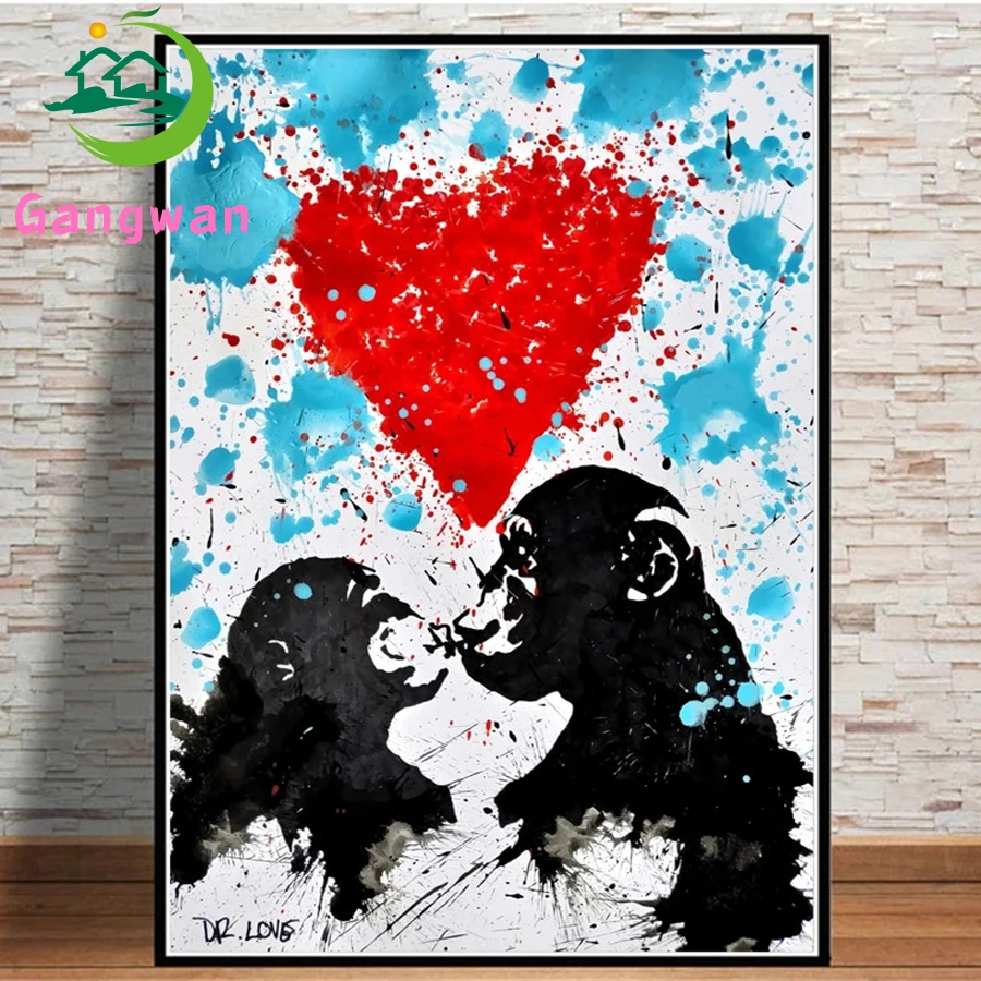 Diamond Painting chimpanzee kiss Mosaic Full Square Drill Home Decor Diamond Embroidery love Picture Of Rhinestones Needlework