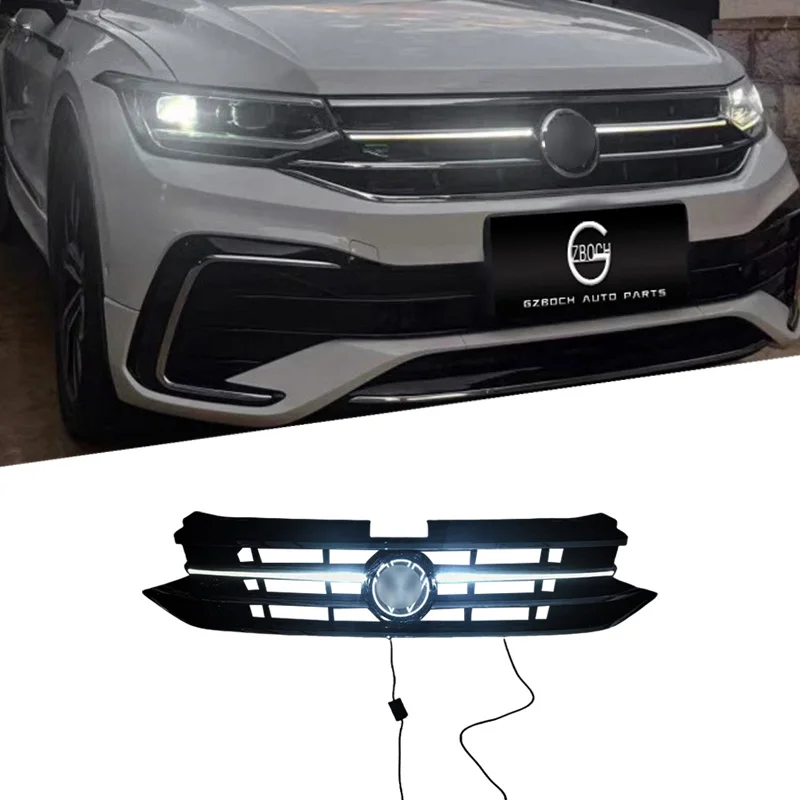 LED Car Grill for 2022+ Volkswagen Tiguan L Luminous Mid-Grid LED Lights Car Grill for VW Tiguan L Car Grille