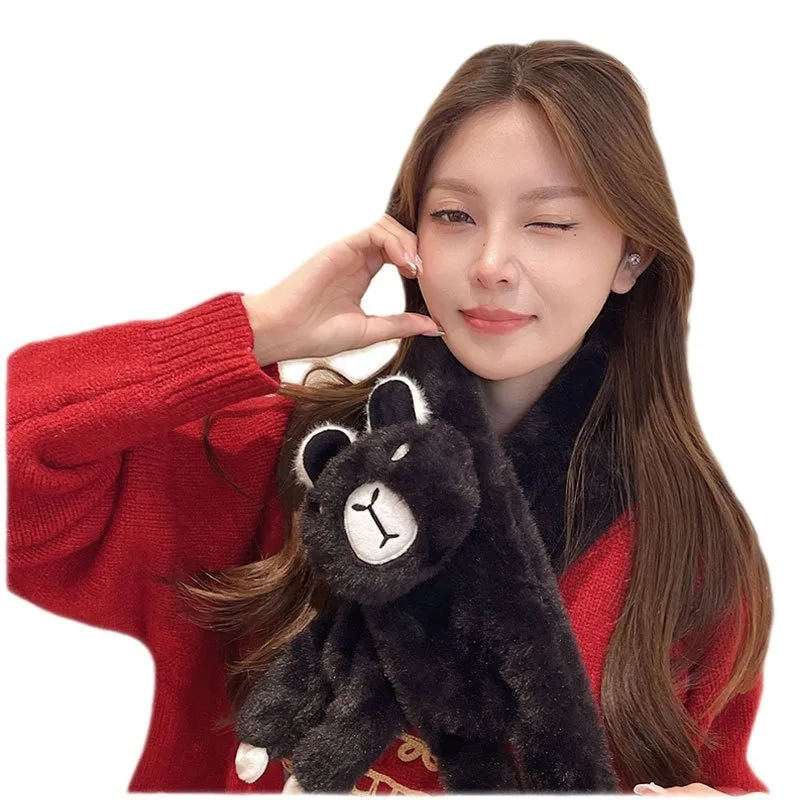 New Cartoon Cute Plush Scarf for Spring and Autumn Winter Warmth, Carpet Bear Bala Korean Version, Student Thickened