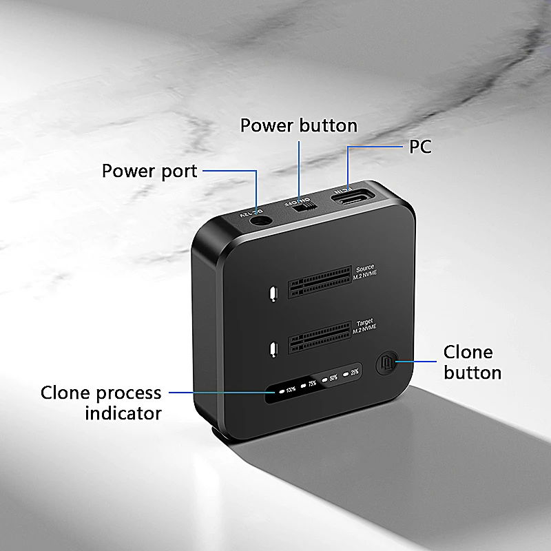 2Bay M2 NVME Clone Docking Station M2 NVME 2230 2242 2260 2280 SSD Cloning Dock SSD Duplicator Dock 10Gbps Powered