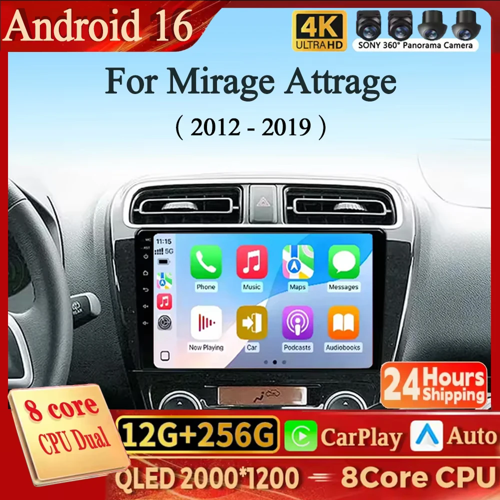 For Mitsubishi Mirage Attrage 2012-2018 2019 Android 16 Carplay Car Radio Multimedia Video Player Navigation GPS Head Unit WIFI