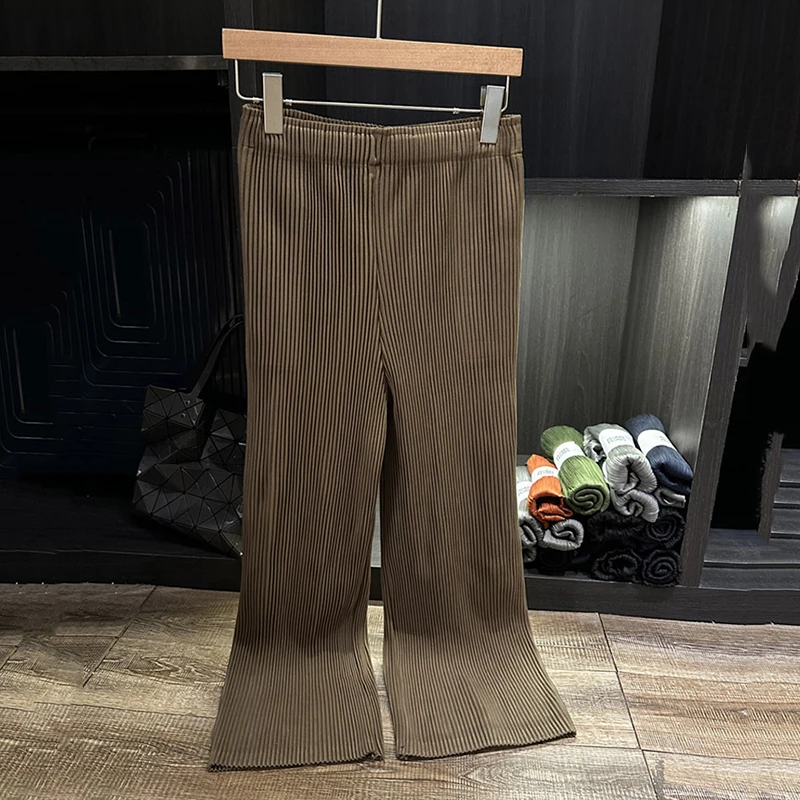 2025 Autumn New Pants Fashion Loose Slimming Solid Color Women Pleated Casual Pants Draped Elastic Waist Wide Leg Pants