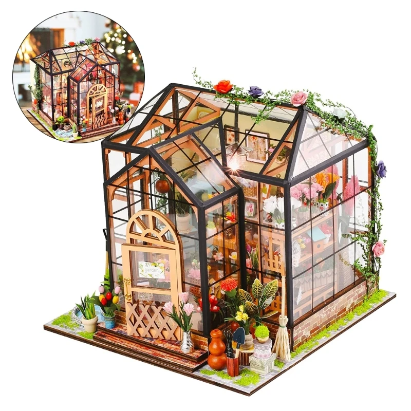 Miniature Dollhouse Kits with Furniture DIY Green House Craft Gift for Adults