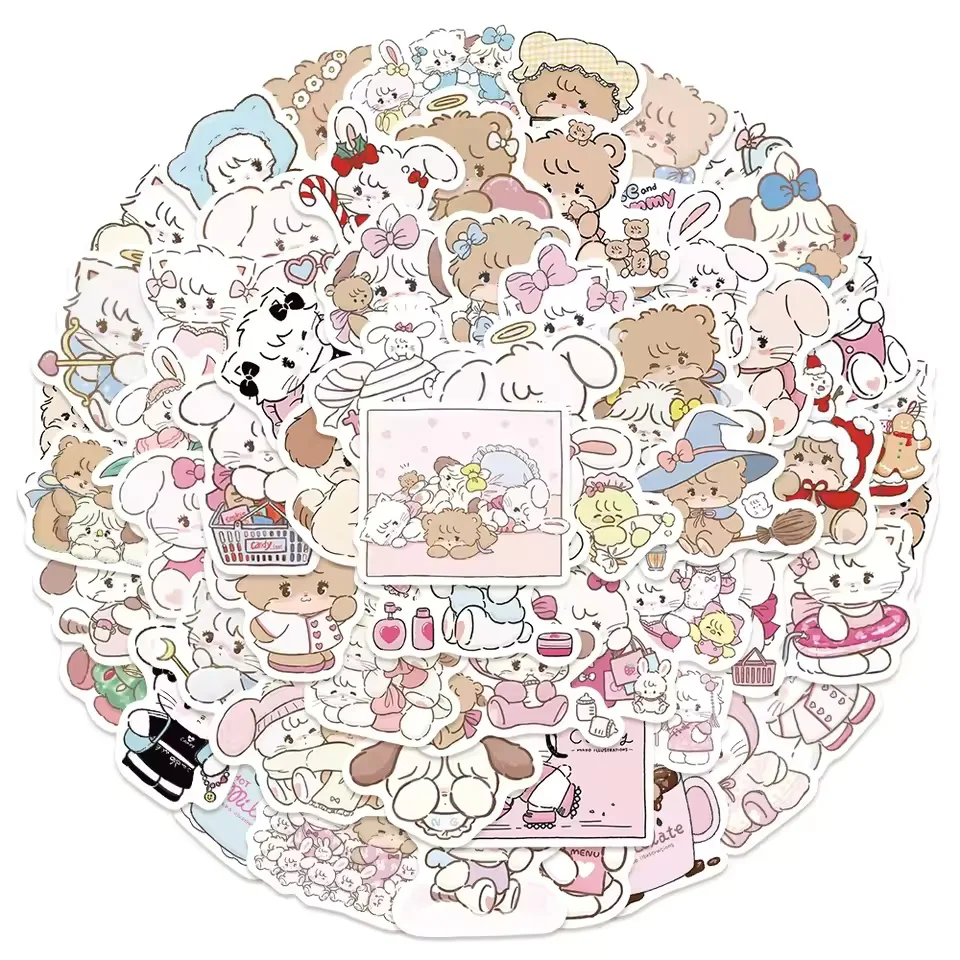 100PCS Kawaii Mikko Kitty Bär Cartoon Aufkleber Ästhetische Scrapbooking Laptop Gepäck Wasserdicht Niedliche Aufkleber für Kinder Mädchen