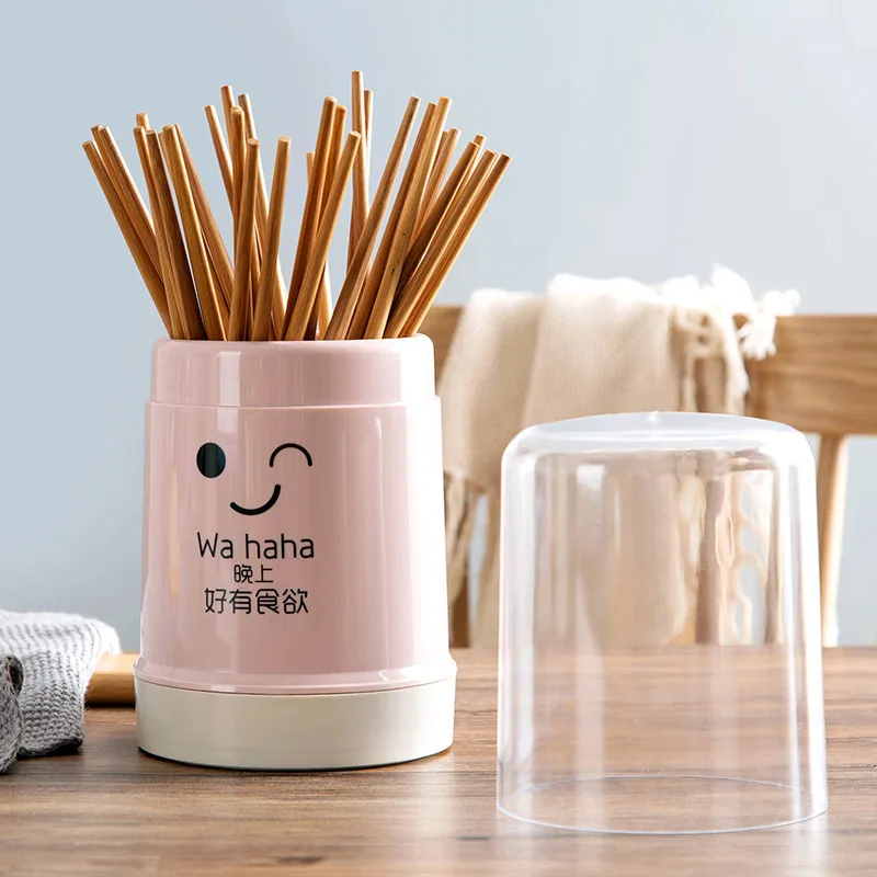 Nordic Simple Transparent Covered Chopsticks Cage Cartoon  Color Chopsticks Storage Tube Kitchen Dustproof Lid Chopstick...