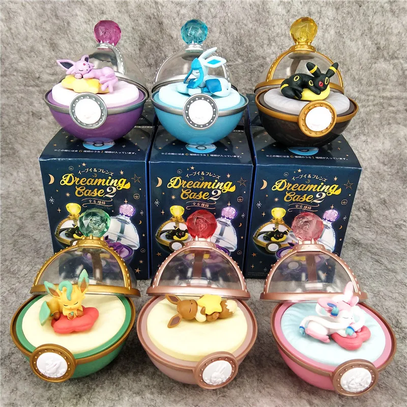 

6pcs set In Stock Pokemon Sylveon Poke Ball Sleeping Pokemon Doll Eevee 5Cm Desk Home Decoration Model Toys Birthday Gifts for