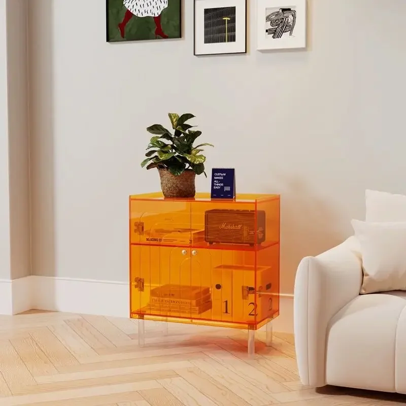 Modern simple dining side, entrance cabinet, small apartment living room acrylic tea cabinet, dust-proof storage against the