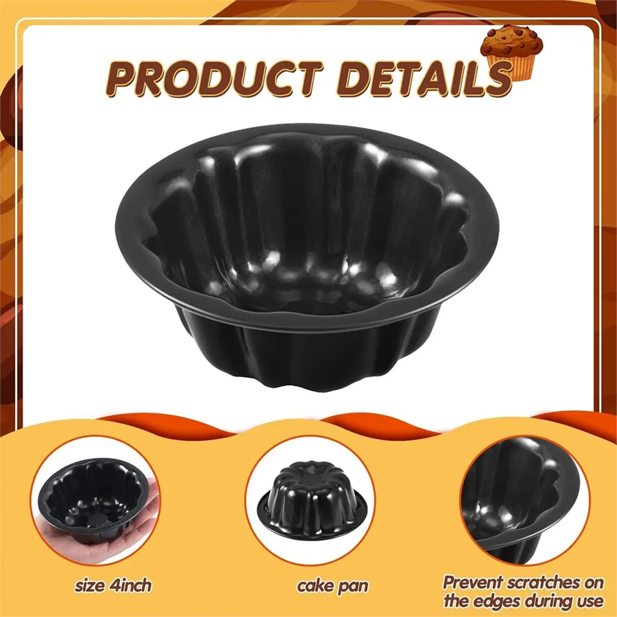 Home Tool 24pcs Carbon Steel Black Pumpkin Cake Mold, Household Baking Tray Baking Utensils, Donut Mold,Mini Cake Pan