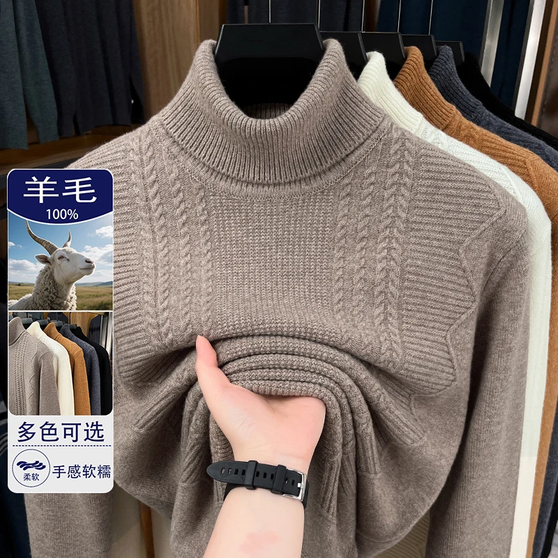 

High Collar 100% Cashmere Wool Clothes 2025 Winter Fashion Twisted Sheep Wool Sweater Turtleneck Wool Thick Jumpers Long Sleeved