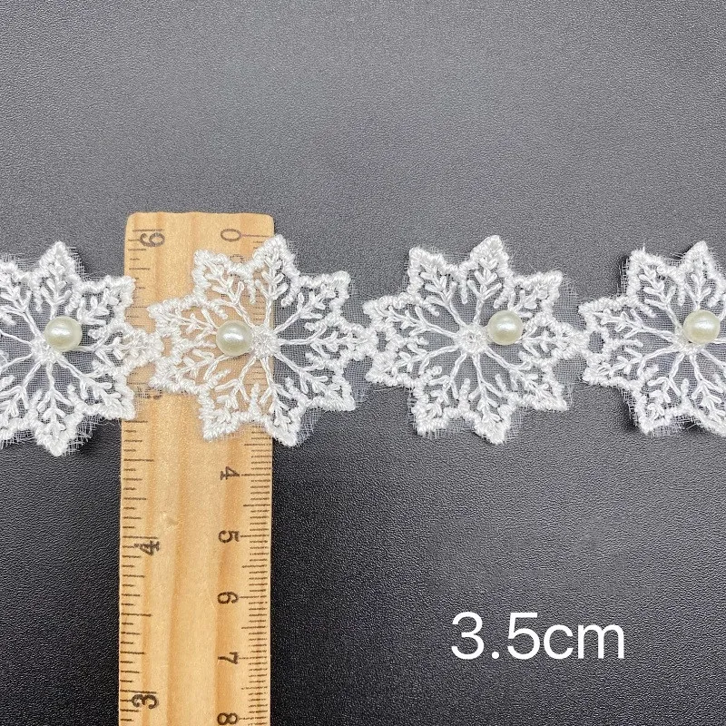 10Yards Snowflake Pearl Beaded Flower Lace Fabric Trim Ribbon Tassels For Apparel Sewing Bridal Wedding Dress Collar Doll Cap