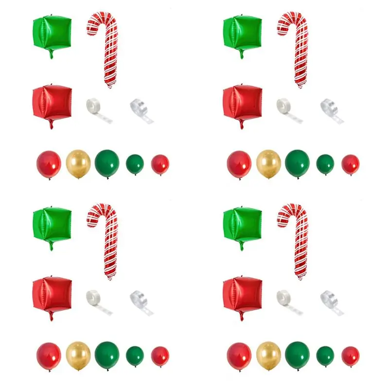 AT44-4X Arco de Globos Navideños Verde, Dorado y Rojo, Guirnalda de Globos de Caramelo, Globos de Explosión en Forma de Cono, Decoración Navideña