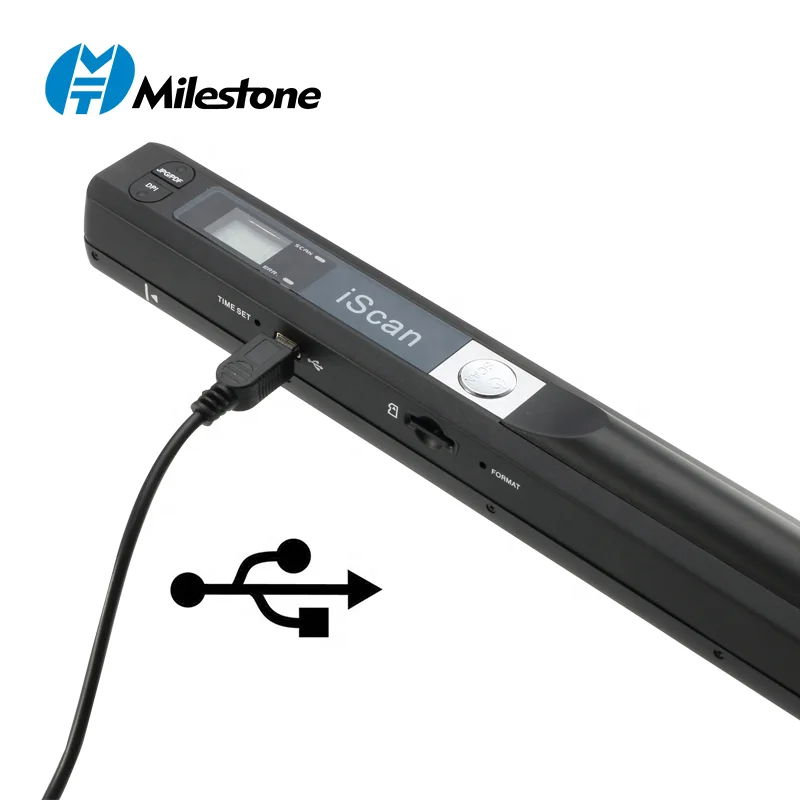 Mobile Portable Document Scanner Iscan02a High Speed A4 Paper Black USB Ce A4 Size Stock Milestone A4 Color Contact Sensor 0.2mm