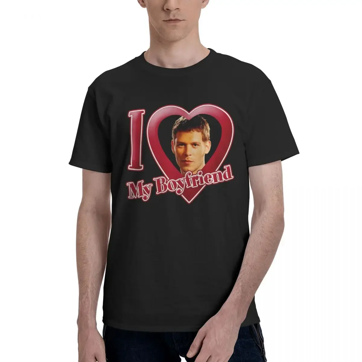 Pops Mens  men T Shirt Tops Damon Salvatore The Vampire Diaries I Love My Boyfriend T Shirt  men clothing  harajuku  graphic