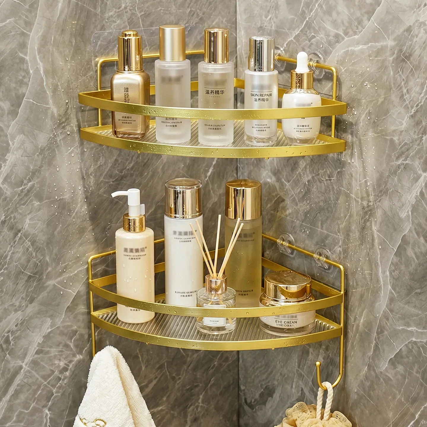golden-double-layer-storage-rack-non-perforated-bathroom-storage-rack-wall-mounted-shower-room-bathroom-accessories-shelves
