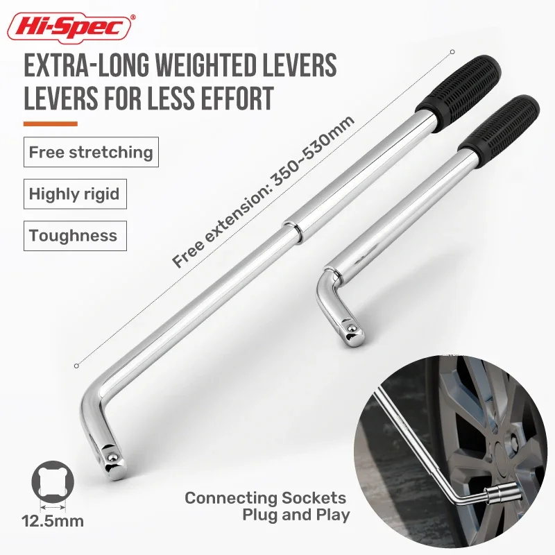 Hi-Spec 1/2'' L-TYPE Telescopic Tire Wrench Cr-v steel Socket Wrench Motorcycle tool Extendable Car Wheel Brace Wrench Hand Tool