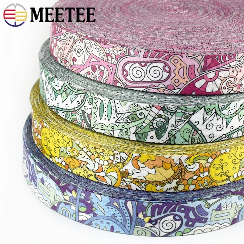 

5/8/10/20M Meetee 38mm Double Sided Printed Ribbon 1.2mm Thick Jacquard Nylon Webbing Bag Strap Tape Decoration Lace Sewing Band