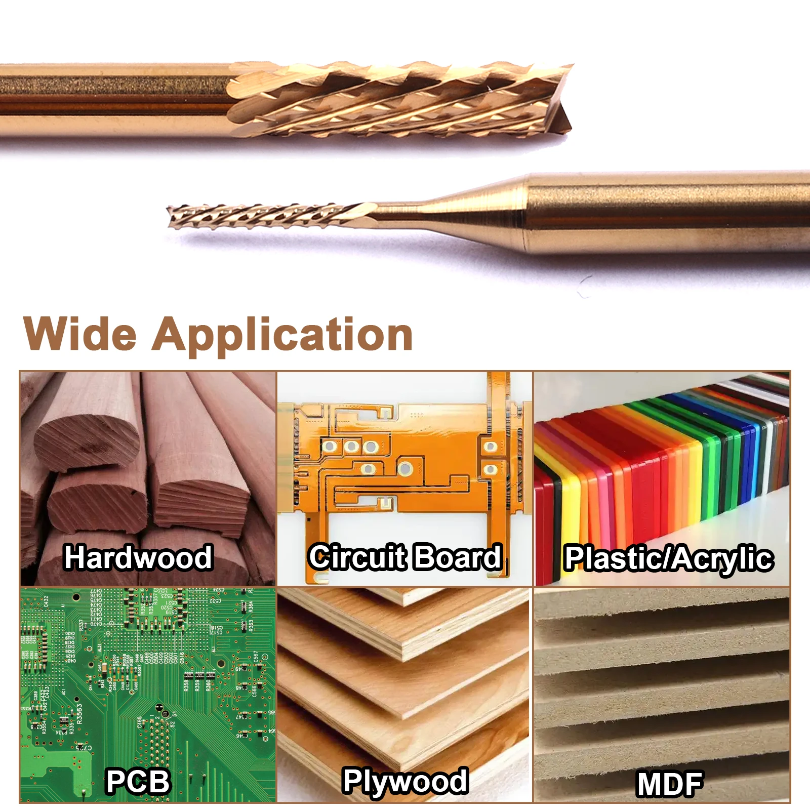 5PCS 3.175mm/1.0mm End Mill Tool 3.175mm Shank TiN Coating Corn End Mill Cutter Milling Cutter Bit For PVC PCB CNC Router Bits