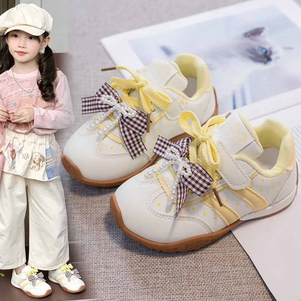 2026 new Cute Girls Sneakers Plaid Bow White Stripe Non-Slip kids Shoes Casual Kids Footwear for Spring Summer Casual shoes