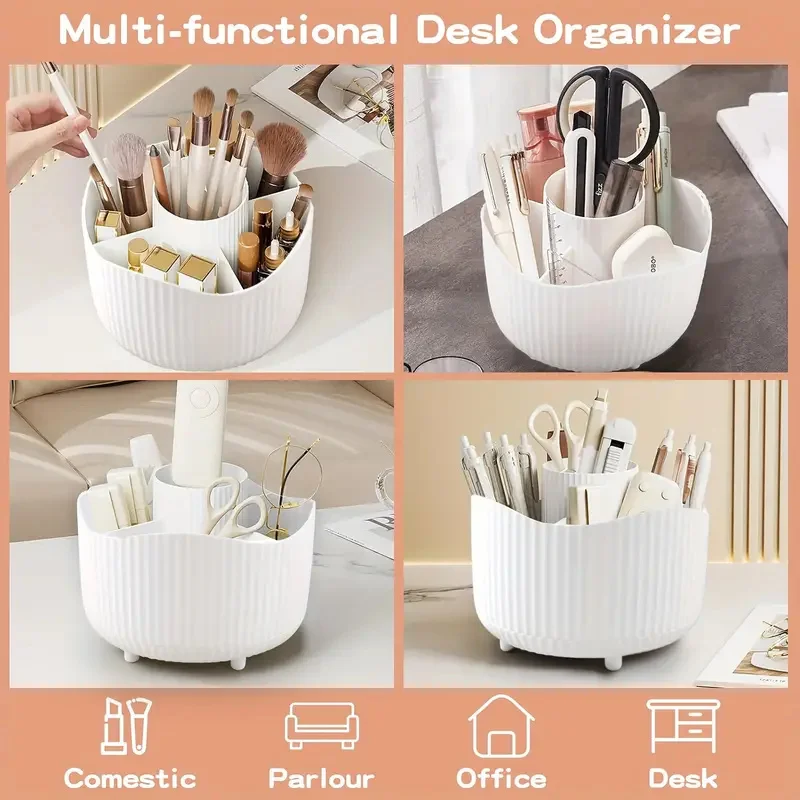 360° Rotating Makeup Holder Desktop Cosmetic Storage Box Organizer Large Capacity for Bathroom Portable Lipstick Makeup Brush