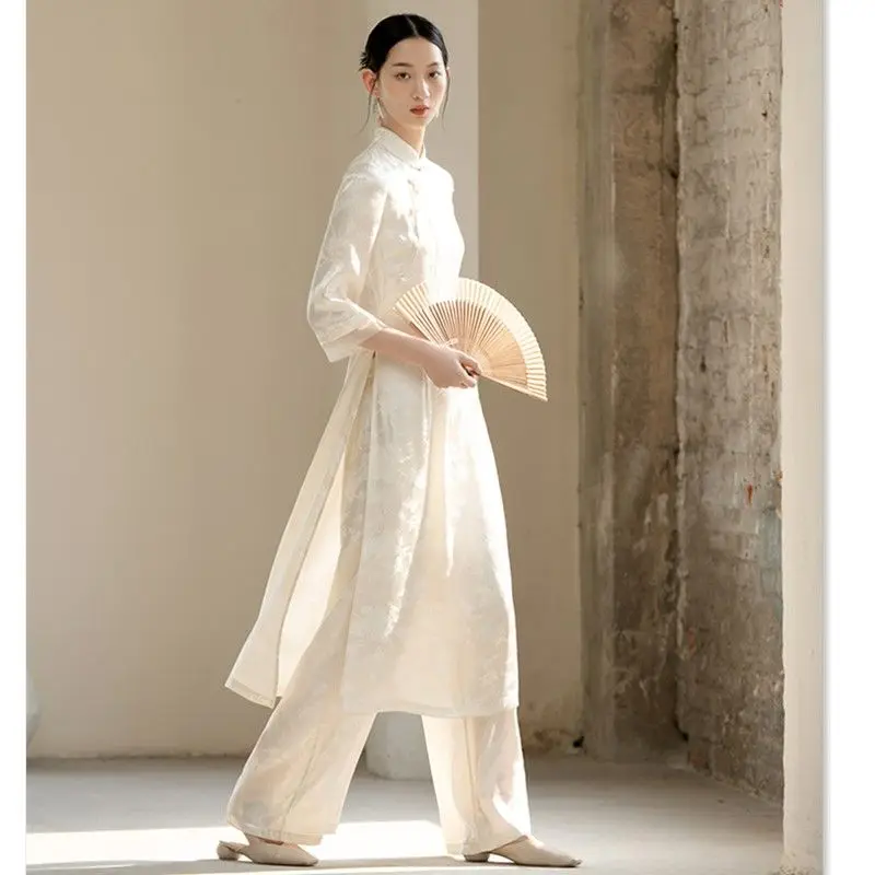 

Traditional Vietnam Woman Retro Ao Dai Elegant Chinese Style Cheongsam Vintage Floral Festival Wedding Evening Qipao Dress