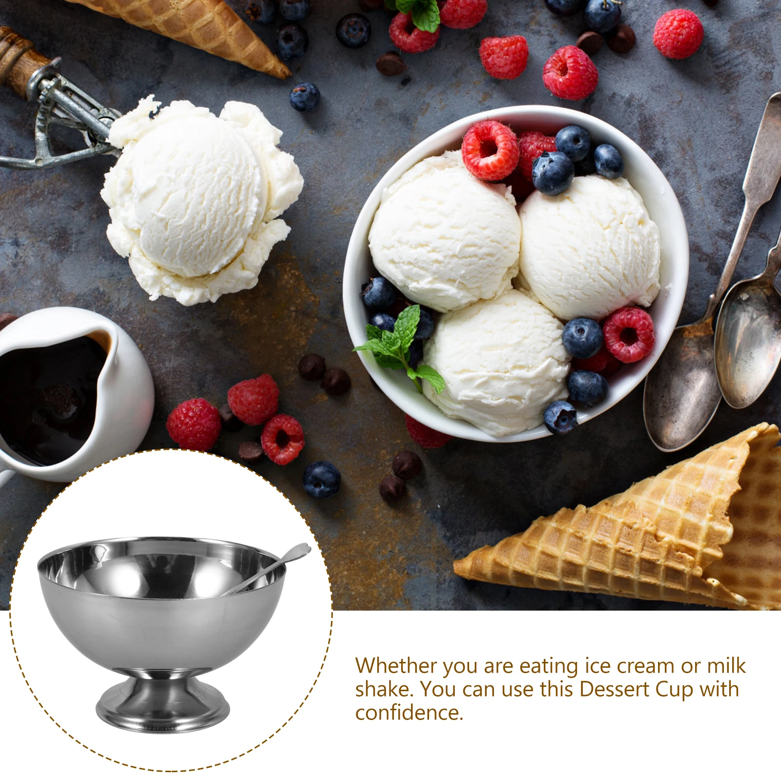 

Ice Cream Cup Salad Bowl Stainless Steel Dessert Fruit Storage Snack Holder Household Kitchen Supply Multipurpose Service Candy