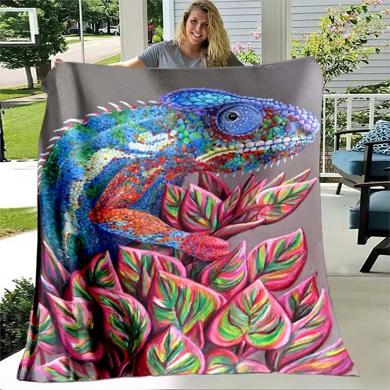 Lizard Wild Animal Pattern Flannel Throw Blanket Lightweight Comfortable Super Soft Warm Couch Sofa Bed Kids Adults Camping Gift