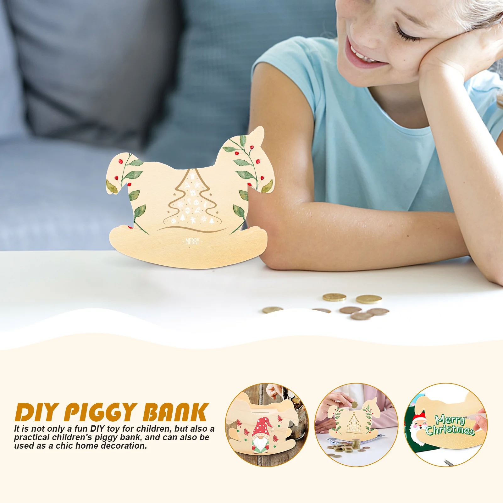 4pcs Wooden Bank Diy Graffiti Saving Diy Saving Jar Jar Kids Coin Box Multi-Function Money Storage Case For Home Decor