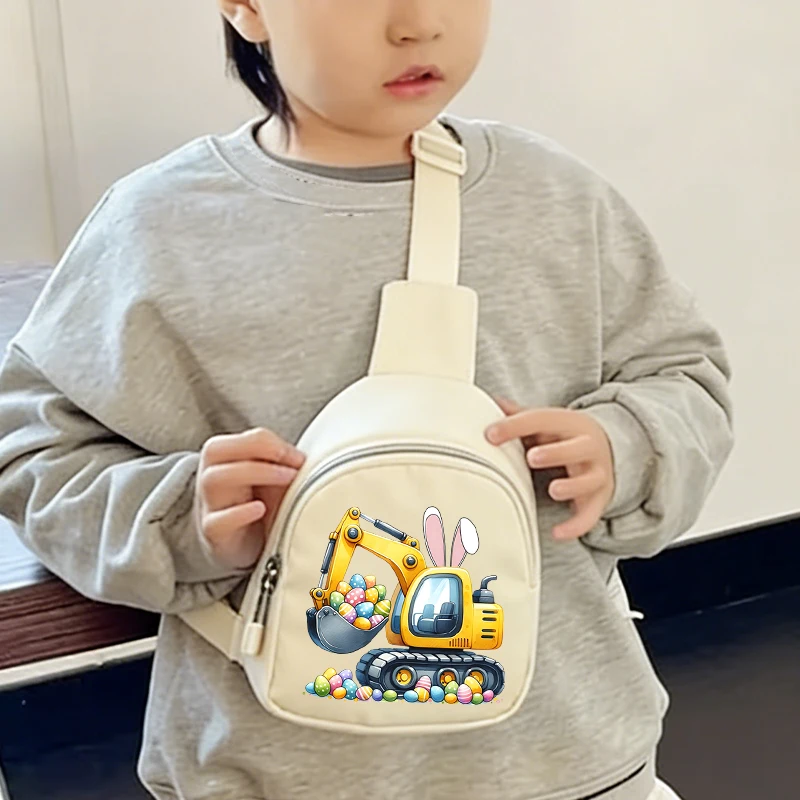 

Новая модная пасхальная детская сумка-рюкзак в виде экскаватора, милая мультяшная сумка через плечо с кроликом и трактором, детская сумка-кошелек на молнии