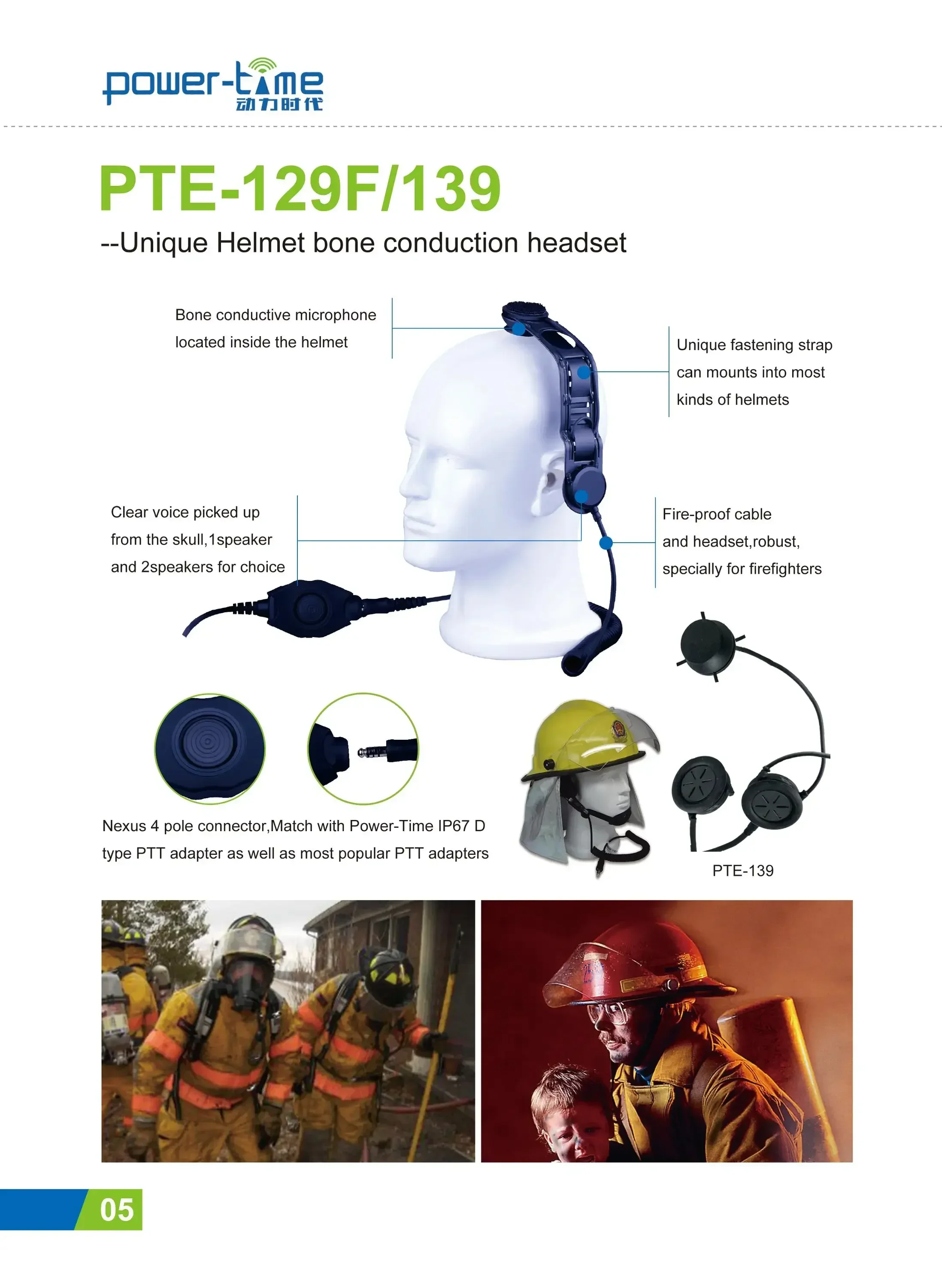 POWER-TIME خوذة رجال الاطفاء سماعة ميكروفون توصيل العظام مع محول PTT سريع الإصدار #3