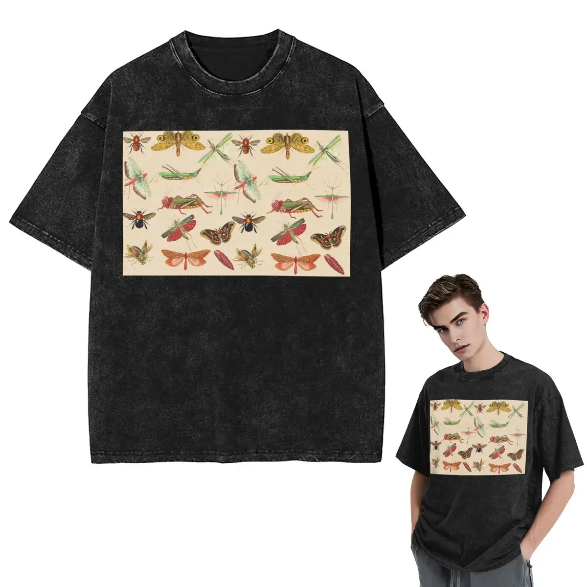 

Уличная одежда, футболки, винтажная футболка с изображением жуков и насекомых, стираная футболка с коротким рукавом, футболка в стиле хип-хоп, топы, футболки для мужчин и женщин