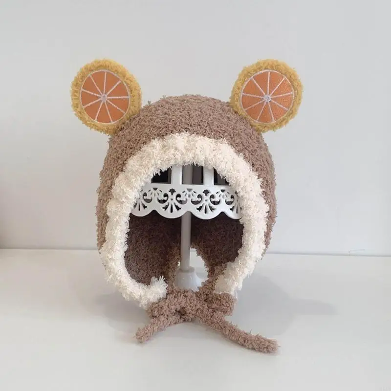 

95ae мягкая вязаная шерсть детская шляпа Симпатичная помпечная ухо для защиты.