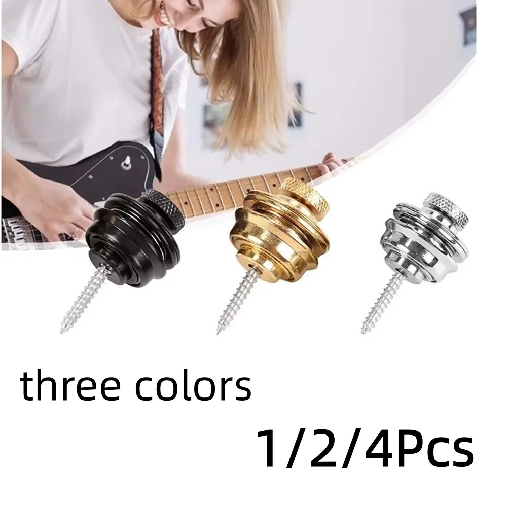 1/2/4Pcs Guitar Strap Locks Black/Gold/Silver, Heavy Duty Metal Button Security Straplock Quick Release for Guitar Bass