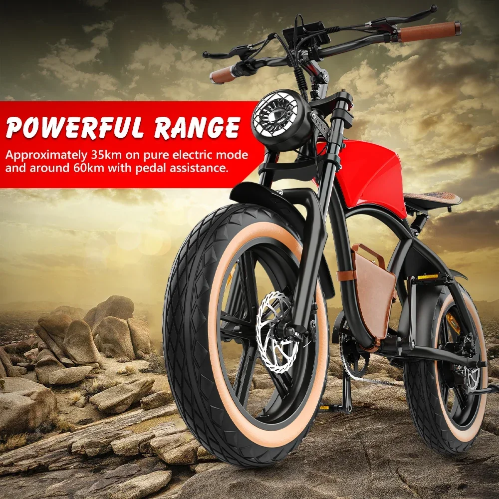 2024 New Geometric Design  B10 Electric Mountain Bike 20 inch 1000W Fat Tire Electric Bicycle Lithium Battery Electric Mountain