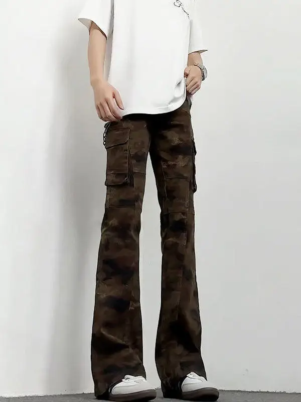 

Slim Fit Straight Leg Micro Flared Jeans Men's Summer Thin Cotton Denim High Waist Knife Bootcut Trousers Retro Workwear