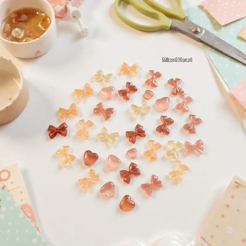 

50pcs Nail Charms Mixed Butterfly Bow Camellia Heart Nail Decoration Autumn Style For Manicure DIY Material Flower Part Supplies