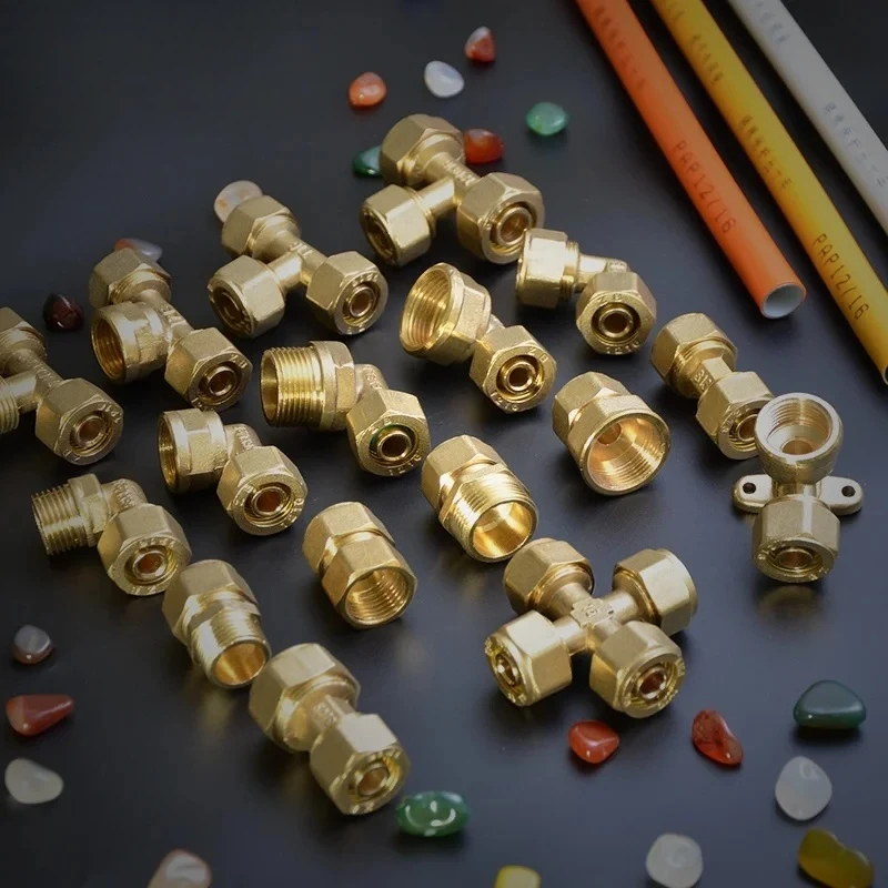 1216 aluminum-plastic pipe 1/2IN Thread joint copper fittings household solar water heater joint three-way ball valve elbow