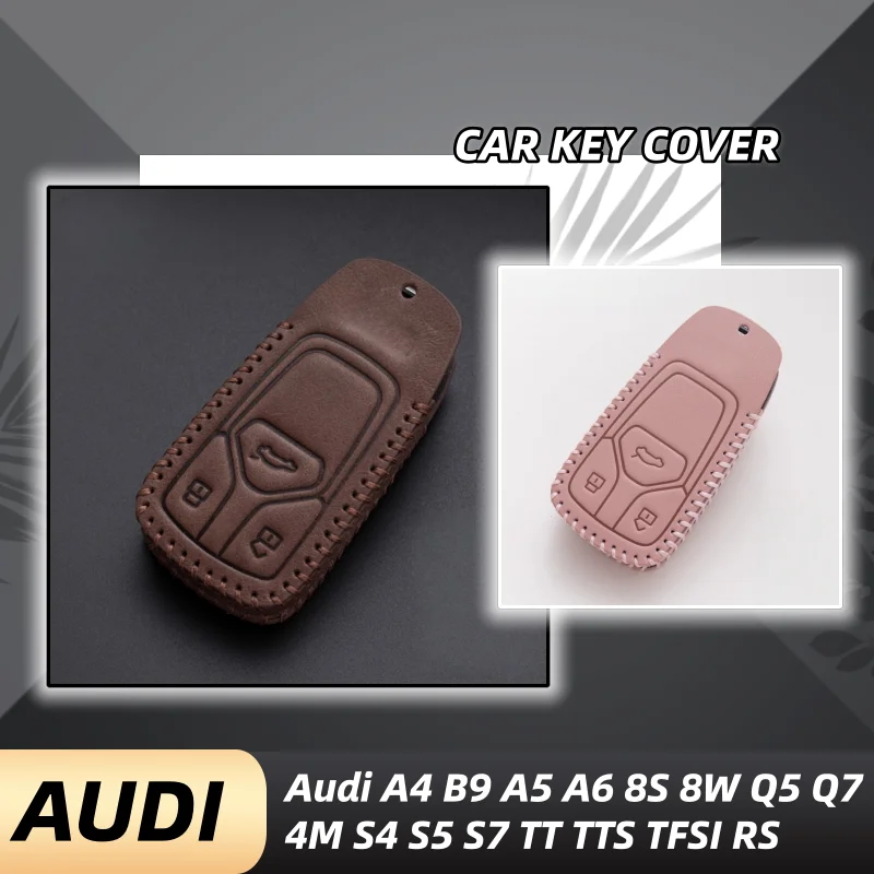 

Leather Car Remote Key Case Cover Shell For Audi A4 B9 A5 A6 8S 8W Q5 Q7 4M S4 S5 S7 TT TTS TFSI RS Protector Fob Keyless