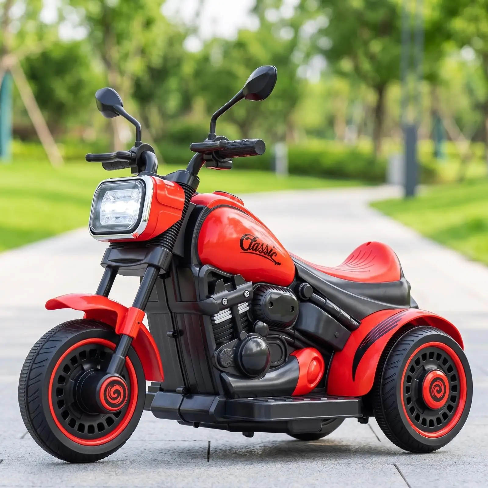 Ride on Electric Tricycle Motorcycle Toy for Children with Spiral Hub Decorations and Self Driving Mode