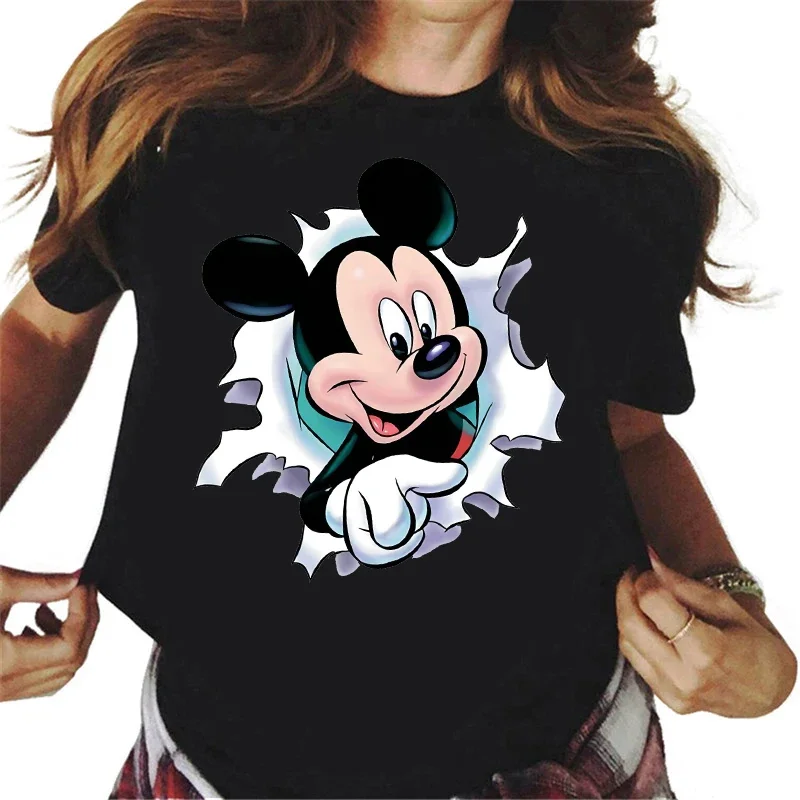 오버사이즈 여성 티셔츠 만화 미키 미니 마우스 프린트 여성 의류 귀여운 티셔츠 반팔 탑 Y2k 하라주쿠