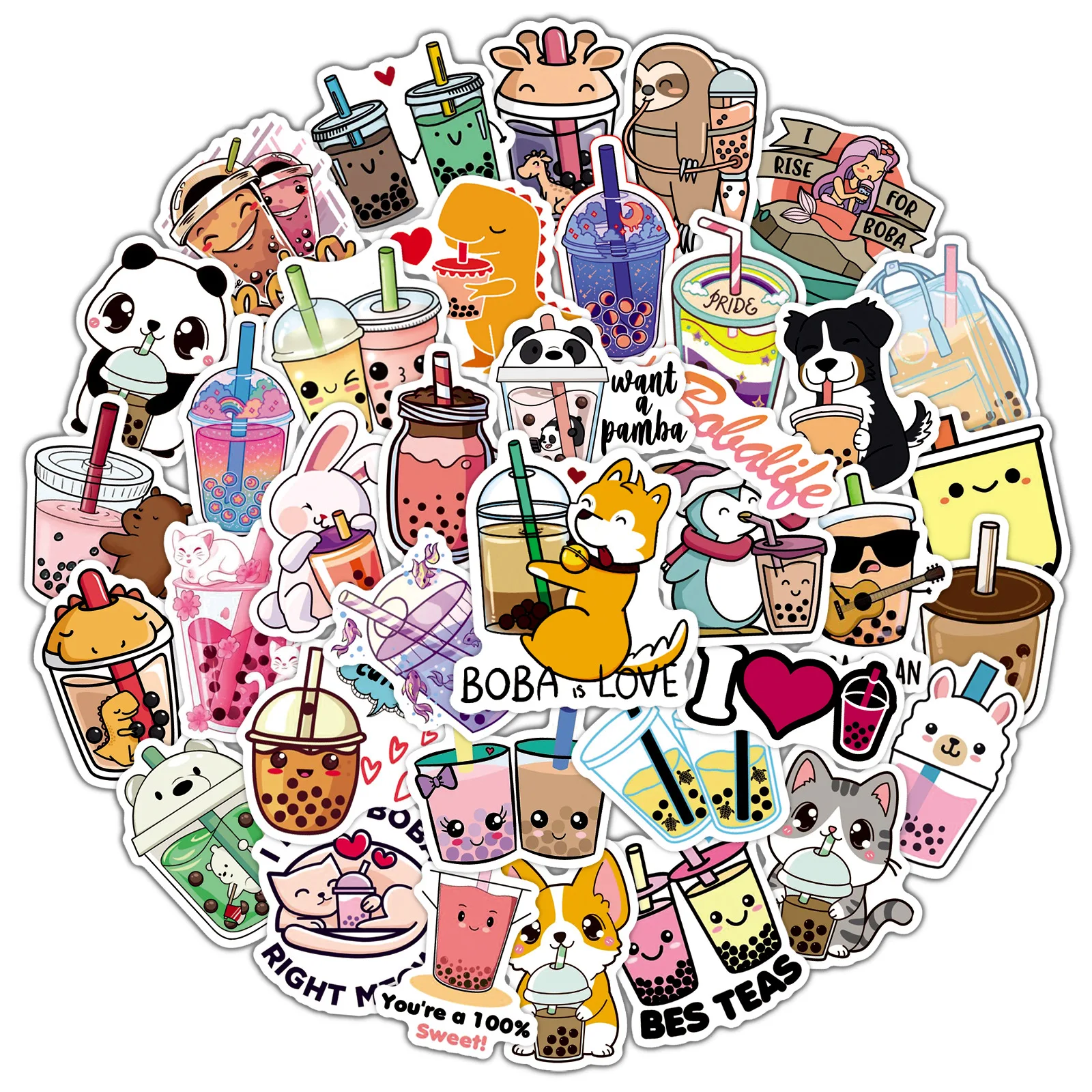 

50Pcs Cute Tea Pearl Milk Bubble Tea Stickers Laptop Phone Case Water Bottle Notebook Cartoon Decal Sticker for Kid Toy Gift