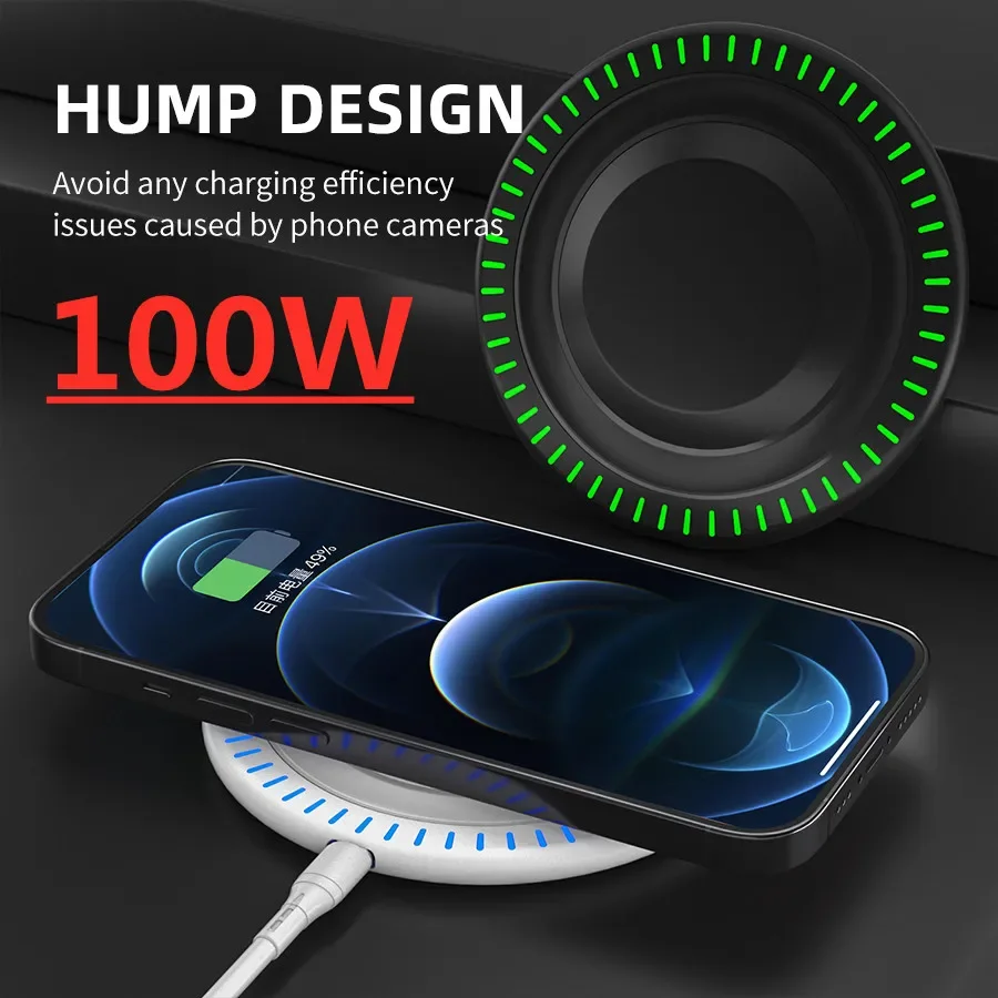 100W Fast Wireless Charger Pad for iPhone 15 14 13 12 X Pro Max Samsung Galaxy S21 S20 S10 Xiaomi Wireless Charging Dock Station